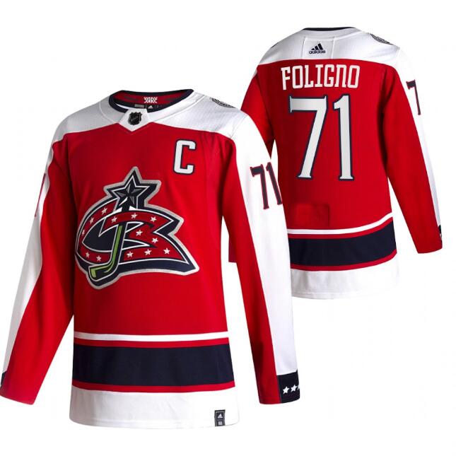 Men's Columbus Blue Jackets #71 Nick Foligno 2020-21 Red Reverse Retro Stitched Jersey